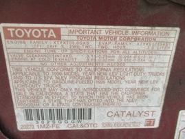 1999 TOYOTA SIENNA CE BURGUNDY 3.0L AT Z16180